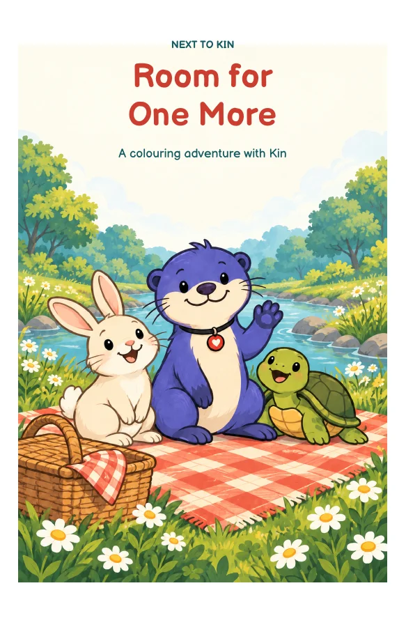 Room for One More: the actual colouring book cover. Open the book.